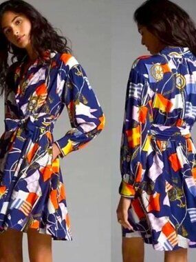 NWT Anthropologie Maeve Mini Shirtdress Nautical Navy Dress Size XS Boho Chic